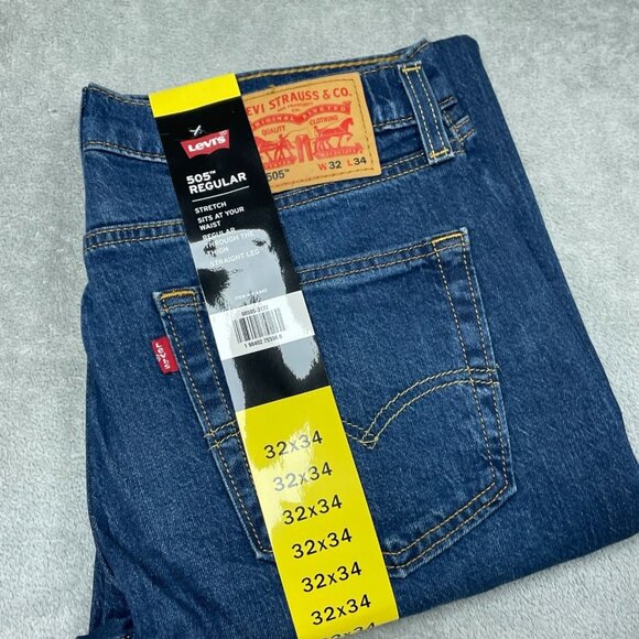 Levis 505 Regular Fit Mens Jeans Size 32x34 Stretch Denim Blue a1309 - Picture 1 of 5